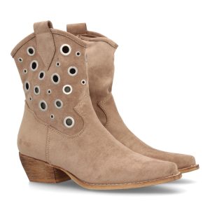 Botas cowboy con ojales metálicos para mujer Beige