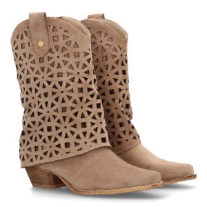 Botas cowboy troqueladas estilo boho Beige