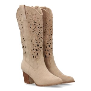 Bota cowboy calada alta Beige