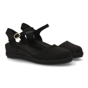Alpargata cuña  mujer verano Negra