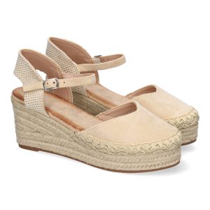 Sandalia de Cuña de Yute con Detalles Trenzados Beige