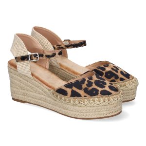 Sandalia Cuña Yute con Detalles Trenzados Leopardo Animal print