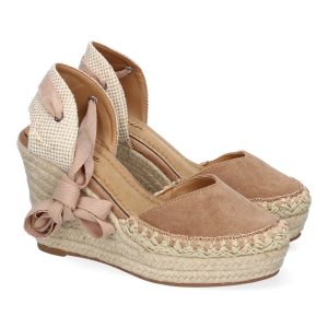 Sandalia Cuña de Yute,  con Cintas KAKI