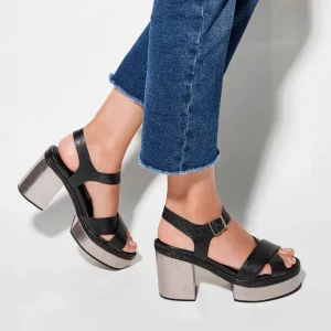Sandalias en Cuero de Tacón – Ref. Z-3038 Negro y Plata