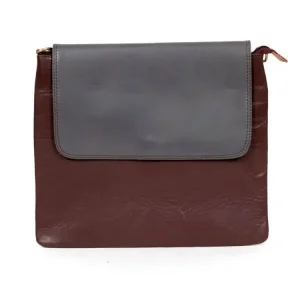 BOLSO CUERO ARTESANAL MINIMALISTA MARRON-GRIS