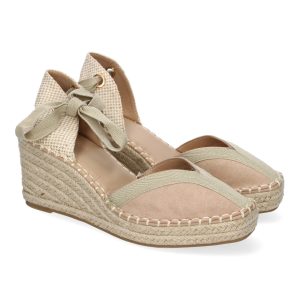 Sandalia cuña Estilo Valenciana contraste Bicolor Beige