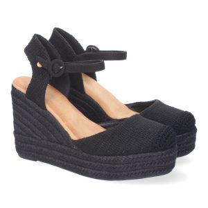 Sandalia de Cuña de Yute para Mujer con Pala Cerrada, Diseño Moderno con Detalle Metalico