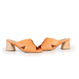 Sandalia de Tacón en Cuero y Madera  – Ref. Z-2833  Naranja