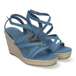 Sandalias de Cuña para Mujer con Tiras Cruzadas, Elegantes y Confortables Azul