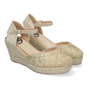 Sandalias de Cuña de Yute para Mujer, Cómodas y Elegantes, Punta Cerrada Oro
