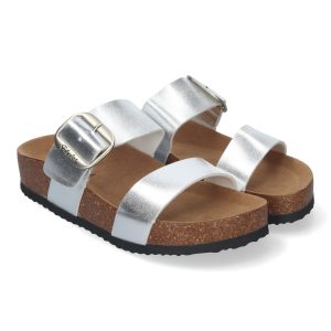 Sandalia de Mujer Planos Material Bio, Pala Fina, Comodas y Elegantes Plata