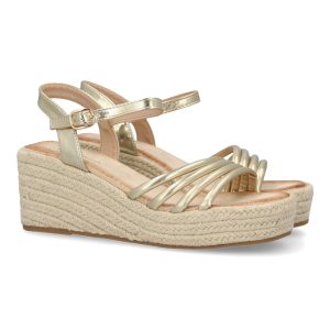 Sandalias de cuña para mujer, comodas y elegantes, diseño moderno trenzado Oro