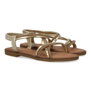 Sandalias planas para mujer, comodas elegantes con brillantes, diseño moderno Oro