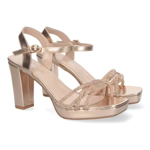 Sandalias de Mujer de Fiesta con Tacón, Adornos Brillantes, color Champán