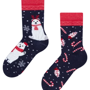 Calcetines infantiles alegres de inverno Oso polar navideño