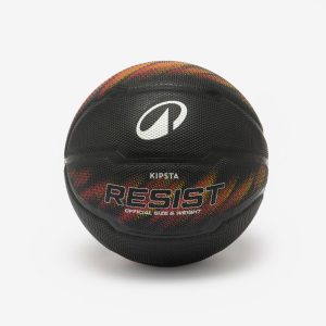 Balón de baloncesto exterior polivalente talla 5 niño, Resist negro naranja