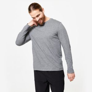 Camiseta fitness manga larga algodón cuello redondo Hombre Domyos