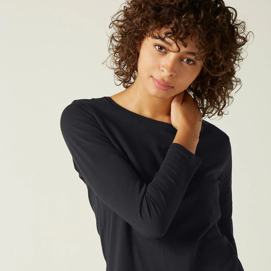 Camiseta fitness manga larga básica algodón Mujer Domyos negro - Imagen 5