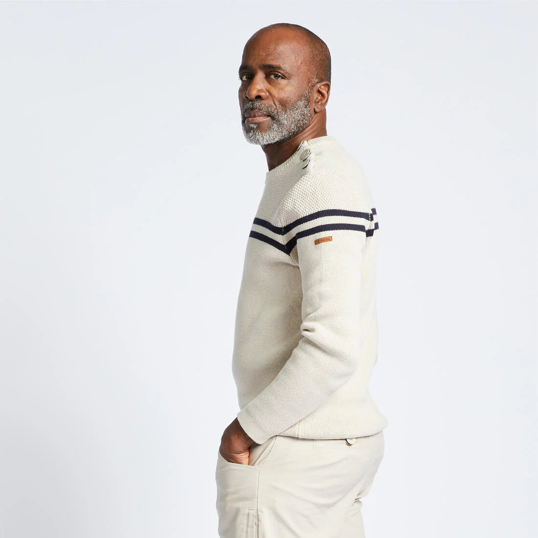 Jersey marinero Hombre algodón beige rayas - Imagen 5