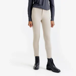 Pantalón Equitación 500 Niños Beis Ligero Mesh Full Grip