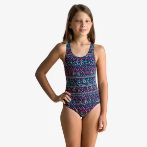 Bañador Niña natación Nabaiji azul marino estampado