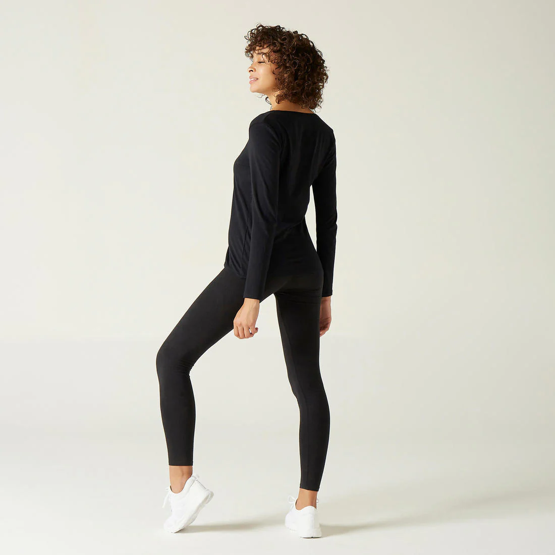 Camiseta fitness manga larga básica algodón Mujer Domyos negro - Imagen 3