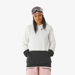 Sudadera snowboard capucha 1/2 cremallera cálida y cómoda mujer, beige y negra
