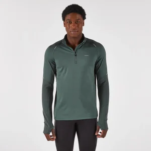 Camiseta cálida manga larga 1/2 cremallera hombre, Kiprun Run 500 Warm caqui